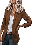 BOFETA Women's Solid Open Front Blazer Long Sleeve Pocket Lapel Button Blazer Jacket Brown L