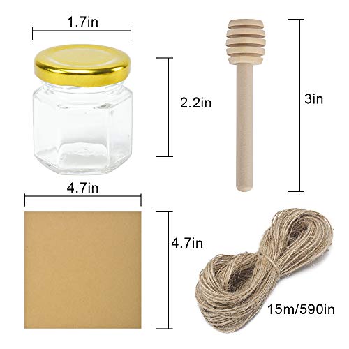 Rormket 1.5Oz Glass Hexagon Jars Gold Lids, Bee Charms Honeybee Pendant, Extra Wooden Honey Dipper Sticks , Tag String, Square Kraft Paper, 24 Pack, Baby Show Thank You Party Favors Gifts(Goldenbee) #TOP1