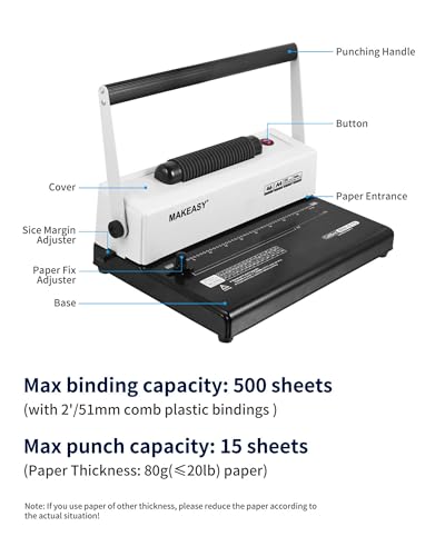 Image of MAKEASY Coil Spiral Binding Machine, Punch 15 Sheet - Manual Hole Punch - Electric Coil Inserter - Adjustable Side Margin - for Letter Size /A4 /A5, Comes with 1 Box 5 /16'' Binding Coils & Plier