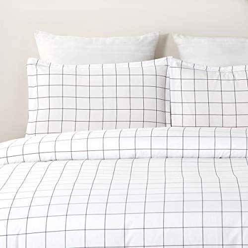 Vaulia Soft Microfiber Duvet Cover Set, Geometry Print Checked Pattern, White And Black Color Twin Size 2-Piece Set ( 1 Duvet Cover 1 Pillow Sham ) #TOP1
