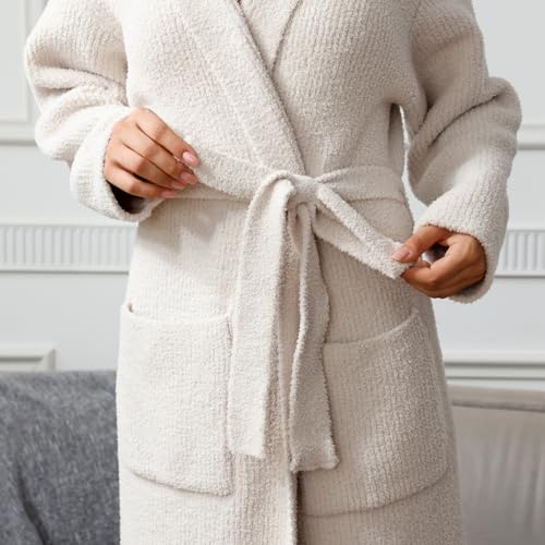MH MYLUNE HOME Ultra Soft Robe With Pockets, Spa Bathrobe Loungewear Calf-Length, Plush Fuzzy Fluffy Wrap Robe for Women - Image 6