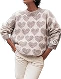 Antnation Women's Cozy Oversized Knit Sweater Heart Pattern Soft Warm Pullover Casual Wear(Khaki-XL)