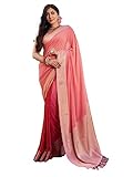 Vardha Banarasi Georgette - Sari medio y medio para mujer con blusa sin costuras, sari de trabajo tejido Zari dorado para boda (ishani), Melocotón, rojo, talla �nica