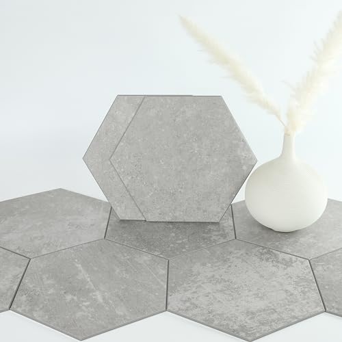 W&S 24-Sheet Hexagon Peel and Stick Floor Tile, Light Gray Peel and Stick Backsplash Tile for Wall...