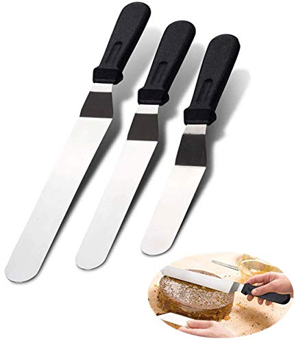 MIZORLIE Offset Cake Icing Spatula Set, Professional Stainless Steel Cake Decorating Spatulas.Angled Cake Frosting Spatula with 6