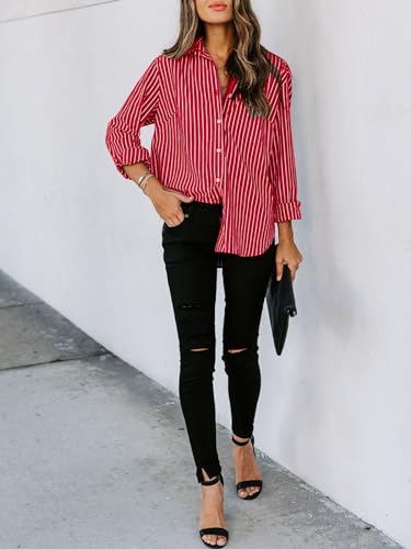 Image of siliteelon Striped Button Down Shirts Women Cotton Long Sleeve Work Blouses