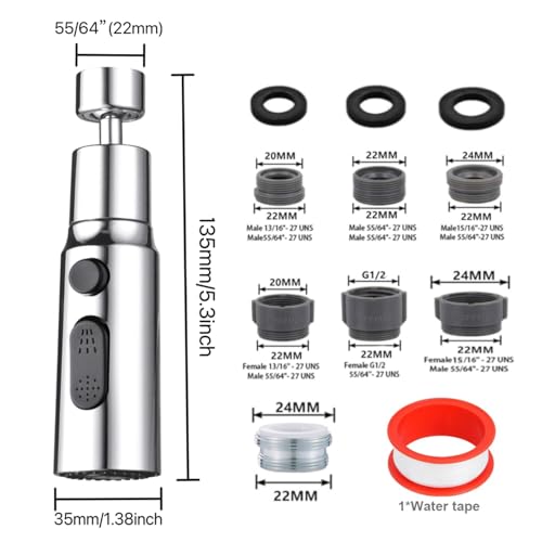 Cabezal de grifo de cocina triple funcion anti salpicaduras con extension de giro completo 3