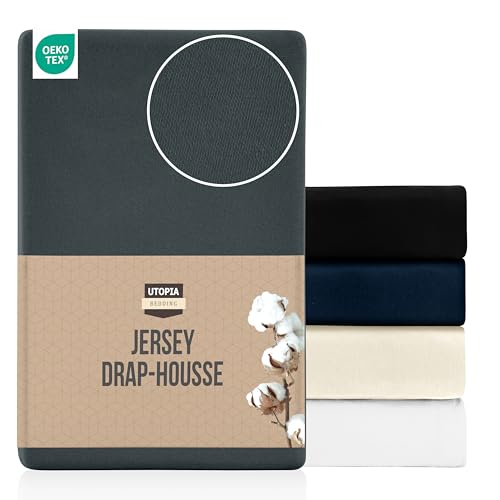 Utopia Bedding Jersey Drap-Housse, Anthracite, 160 x 200 cm - 25 cm de découpe pour Matelas épais, Drap de lit Poly-Coton