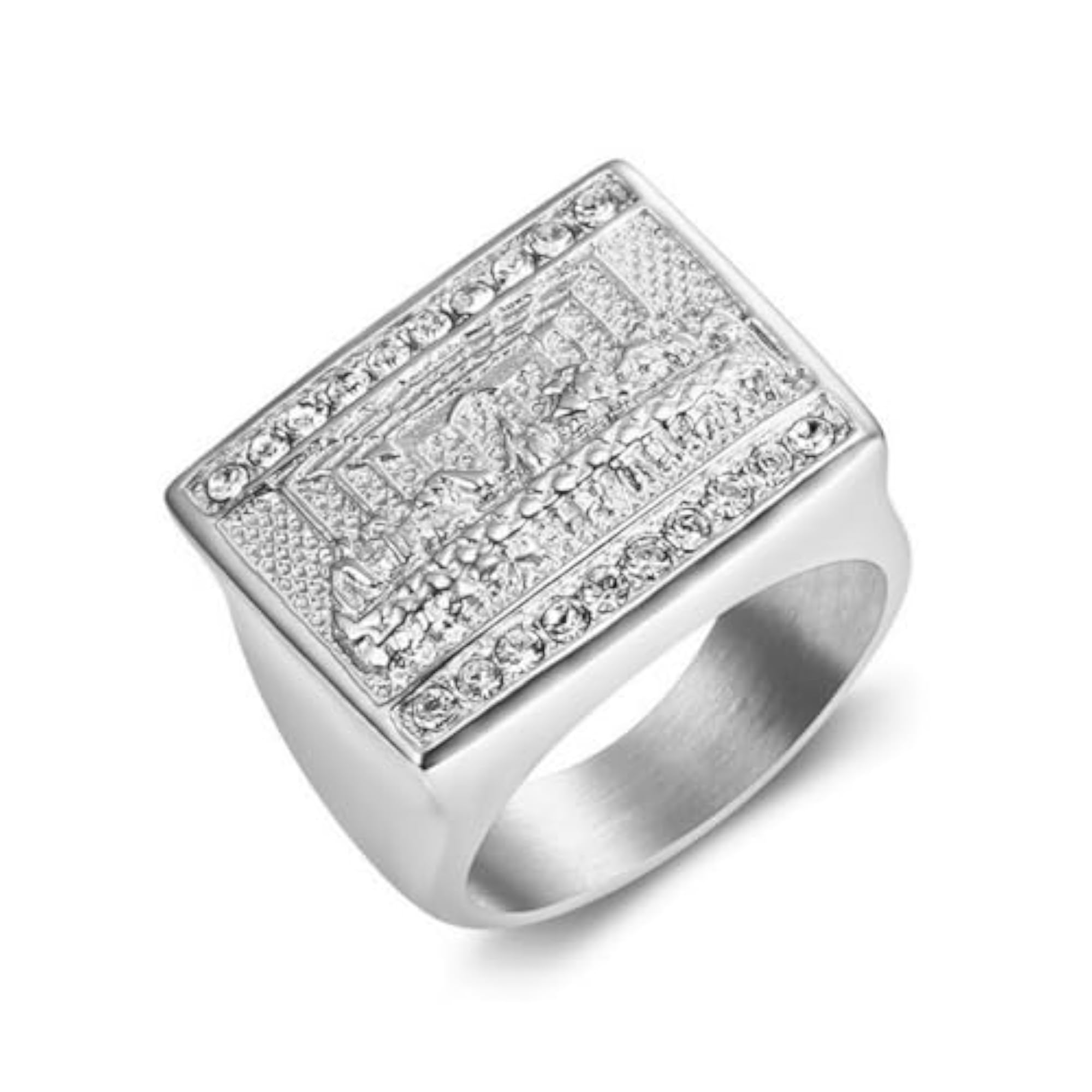 Men's Iced Out CZ Ring, Hip Hop Style Stainless Steel
