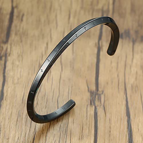 Vnox Norse Viking Jewelry Gift -Mens Cuff Bracelet Nordic 24 Runes Alphabets Bracelet For Men Mobius Twist Cuff Bracelet Pagan Amulet Talisman Bracelet,Black #TOP2