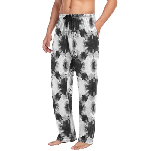 Black Tie-dye Men’s Pajama Bottoms Straight Leg Lounge Pants with Soft Touch Fabric4