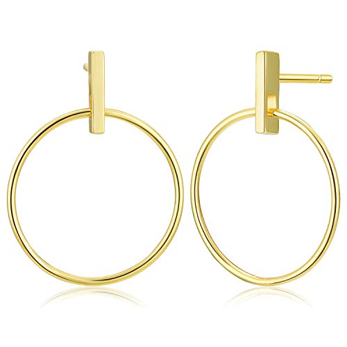 Circle & Bar Front Hoop Earrings | 18k Gold Plated Hypoallergenic Brass