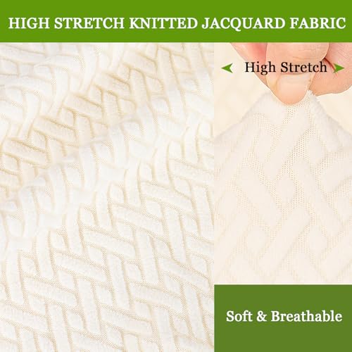 Image of FUANGUI Bar Stool Covers Set of 2, Stretch Bar Stool Chair Cover Slipcovers, Knitted Jacquard Counter Stool Bar Chair Covers for Kitchen Pub Dining Room (Knitted Beige)