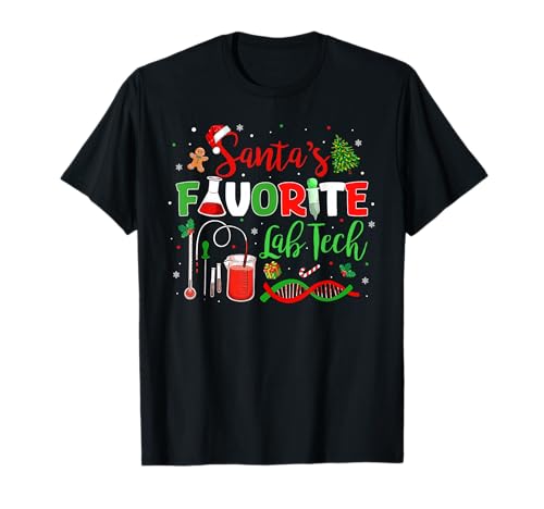 Santas Favorite Lab Tech Scientist Christmas Laboratory Tech T-Shirt