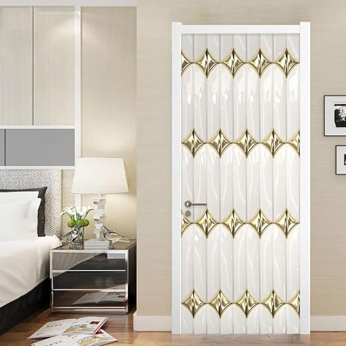 3D Striped Gold Art Door Sticker Peel and Stick Vinyl Wrap Door Cover Door Decal Office Door Sign Bedroom Door Sign Front Door Decor Removable Door Decal 77 X 200 Cm Door Photos -6R1J3O2E