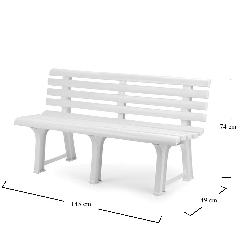 VIRSUS Panchina da Giardino di colore Bianco, Misura 145x49x74 cm, Panca a 3 Sedute, Resistente ai Raggi UV e Intemperie, Panchina da Esterno -ORC008F
