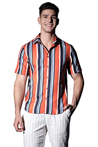 Image of DHRUVI TRENDZ Men's Rayon Regular Fit Casual Shirt | Stylish Printed Formal Shirts for Men | Short Sleeve Lightweight Summer Outfit | Soft Breathable Button-Down Summer & Casual Shirt's