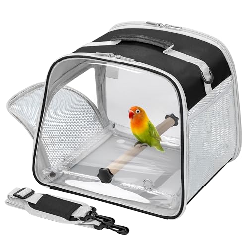 Suertree Small Bird Carrier Large Window Travel Cage with Stand and Easy Clean Tray for Parrot Parakeet Cockatiels Lightweight and Portable Black