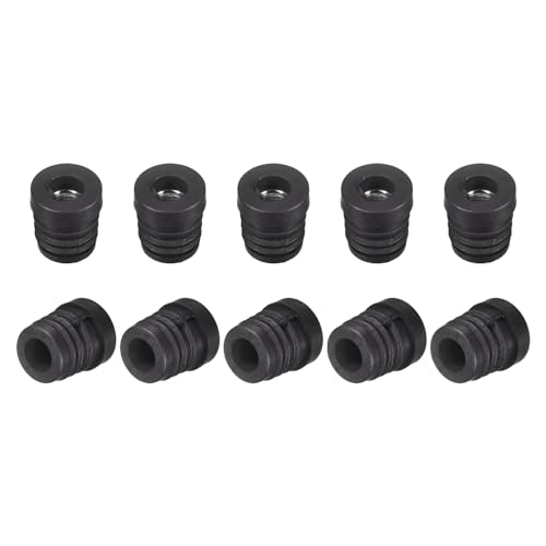 Image of uxcell 10Pcs Plastic Threaded Tube Inserts with M8 Thread, for 19mm /0.75 inch OD Round Tube, Adjustable Round Black Plastic Plug Caster Insert Chair End Caps Furniture Leg Plug