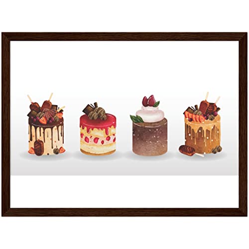 Gâteau décoration murale 30x40cm - Impression artistique encadrée bois foncé pour cuisine