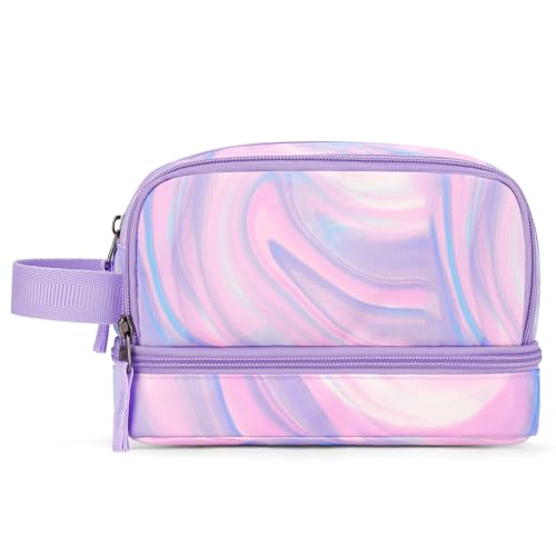 Image of Choco Mocha Purple Pencil Case for Girls, Large Soft Zipper Pencil Pouch for Teen Girls, Pencil Bag for Kids Girl with 3 Compartments, Liquid Purple