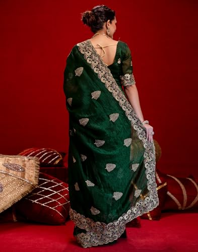 Image of SIRIL Women's Shimmer Chiffon Sequence Embroidery Saree With Unstitched Blouse Piece for Wedding and Parties