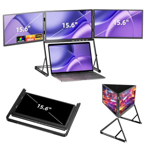 Image of Triple Screen Laptop Monitor Extender, Quad Monitor 15.6 inch FHD 1080P IPS Portable Triple Monitors for Laptops 13-17.3 inch, 360 Swivel Axis Design, USB-C & HDMI Compatible with Windows, Mac(Drive Need)