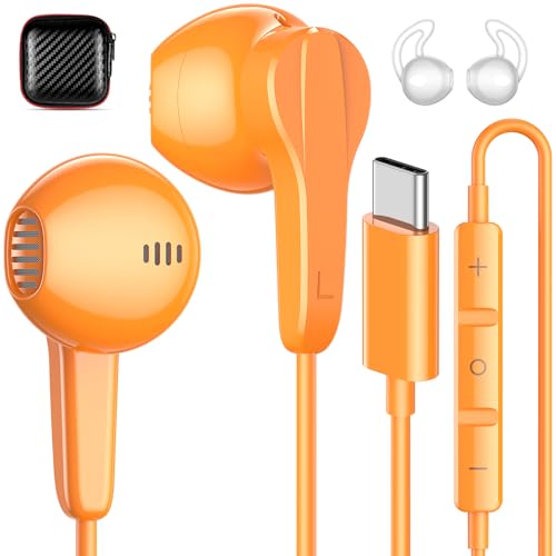 USB C �w�b�h�t�H�� �L���C���z�� �}�C�N&�{�����[���R���g���[���t�� iPhone 17 16 Pro Max 15/iPad�p �}�O�l�b�g�� Type C �C���z�� HiFi �X�e���I �C���C���[�w�b�h�Z�b�g Samsung S26 S25 S24