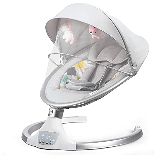 Die 8 Besten Babyschaukel Elektrisch bis 18 kg Testsieger 9 DREAMADE Babywippe Elektrisch, Babyschaukel für Baby ab Geburt, Babyliege mit Bluetooth, 5 Schwingungsamplituden & Timingfunktion, Schaukelstuhl mit Fernbedienung, Wippe bis 9 KG (Modell1-Weiß)