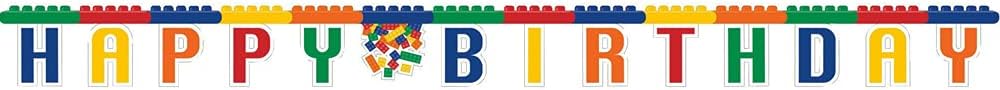 Creative Party PC315260 Building Blocks Birthday Jointed Banner,7.5"-1 Pc, Multicolor, 7' 4"