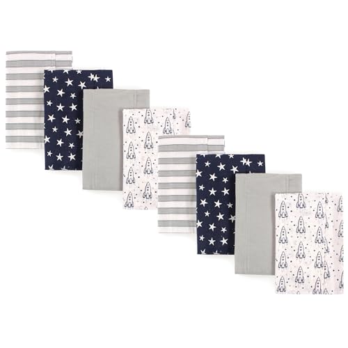 Image of Hudson Baby Cotton Poly Flannel Burp Cloths Multipack, Rocket Ship 8-Pack, One Size