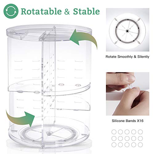 Seinlife 360 Rotating Makeup Organizer,Diy Adjustable Spinning Holder,Foldable Cosmetic Storage Display Box,Large Capacity Make Up Caddy Shelf,Fits Countertop Vanity And Bathroom (Clear) #TOP3