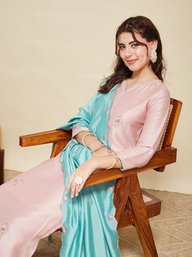 Image of MOKOSH Women's Silk Embroidery Kurta Pant with Dupatta | Kurta Set | Sweetheart Neck | 3 Piece Outfit | 3 /4 Sleeve Ethnic Suit