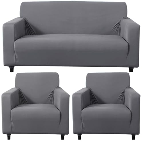 Image of HOKIPO 140 GSM Fully Covered Sofa Cover for 5 Seater, Light Grey (NEW-4277-E1*2 + AR-4279-E1)