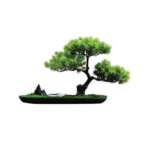 TEESONG Bonsai Tree Pot for Fake Tree Chinese Style Simulation Welcoming Pine Ornaments Home Creative Rockery Office Desktop Decoration Living Room Tea Indoor Potted Plants Greenery Decor