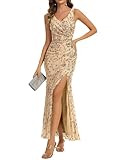 Ever-Pretty Women's Bodycon Evening Dress with Sequin Sleeveless Side Slit Gold 14