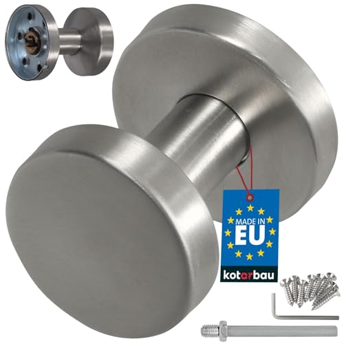 KOTARBAU® Türknauf Haustür - Ø 50 mm - Nicht Drehbar - Türbeschlag - Außentür & Innentür - Türgriff - 10 mm Vierkant - Edelstahl - Feststehend - Haustürgriff - Gartentor Griff - Silber