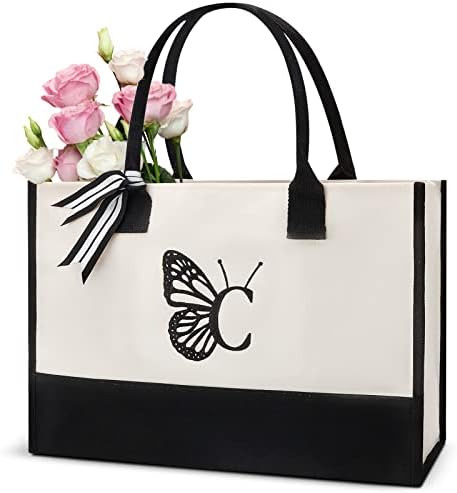 Gifts for Mom, Unique Embroidery Personalized Tote Bag for Women, Great Mother Gifts from Daughter, Best Cool Birthday Christmas Gift Ideas for Mother's day in Law New Mom Who Has Everything Letter C