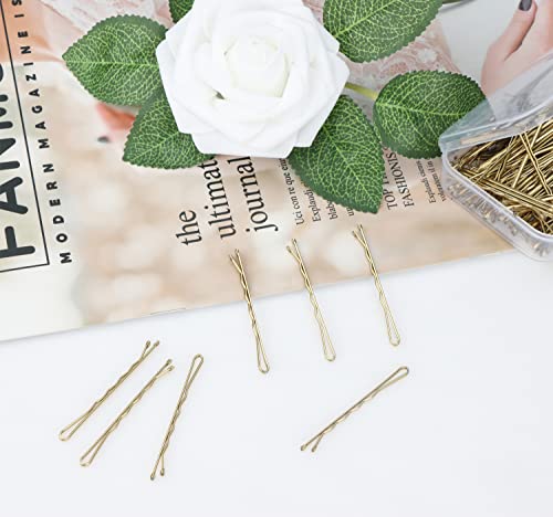 150 Stück Haarnadeln Gold mit Aufbewahrungsbox, 5cm Bobby Pins für Damen und Mädchen, Rutschfeste Haarklammern aus Metall, Gewellte Haarspangen für Frisuren, Hochzeiten und Alltag