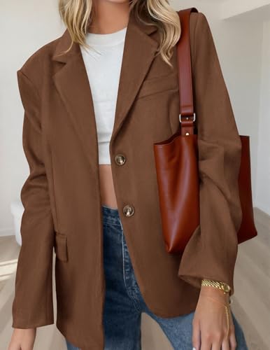 PRETTYGARDEN Blazers for Women Business Casual 2025 Fall Fashion Dressy Oversized Faux Suede Suit Jackets Work Office Clothes3