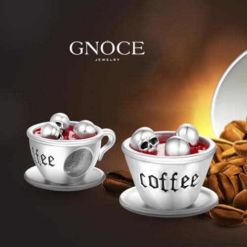 GNOCE Skull Coffee Cup Charm Sterling Silver Bead Halloween Charm Fit Bracelet/Necklace for Women Wife/Jewelry Gift4