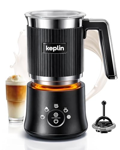 KEPLIN Automatic Milk Frother - 350ml Heating & 250ml Frothing Capacity Electric 5-in-1 with Detachable Stainless Steel Jug Hot & Cold Foam Hot Chocolate Maker Milk Heater & Steamer Black