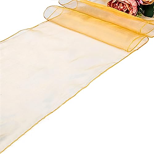 Miraise 10Pcs 12" X 108" / 30 X 275Cm Sheer Organza Roll Fabric Wedding Party Banquet Event Decor Chair Bows Table Runner Sash Decoration (Gold) #TOP3