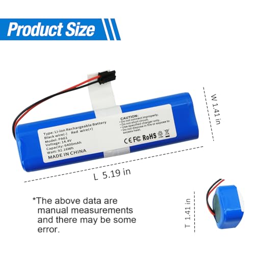 Image of Upgraded PA61 Battery Replacement for Eufy RoboVac X8, X8 Pro Series Robot | RoboVac X8-T226X, RoboVac-X8Hybrid White, RoboVac-X8-Pro SES Self-Empty Station Vacuum Cleaner Battery 14.4V 6400mAh 92.16Wh