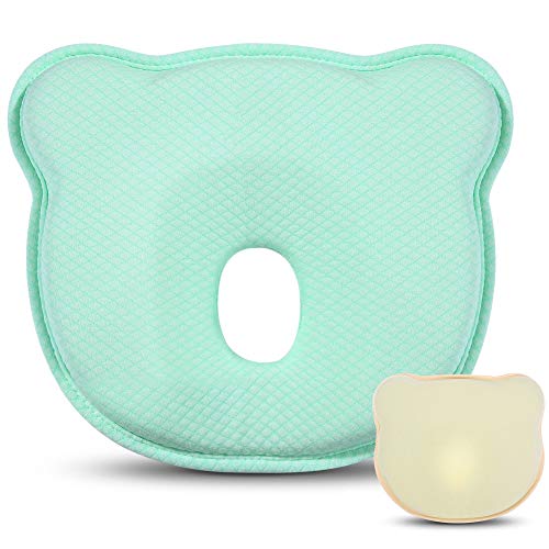 Almohada para recién nacido, transpirable de espuma viscoelástica con funda de almohada extraíble para bebé y bebé para prevención de síndrome de cabeza plana y soporte de cabeza
