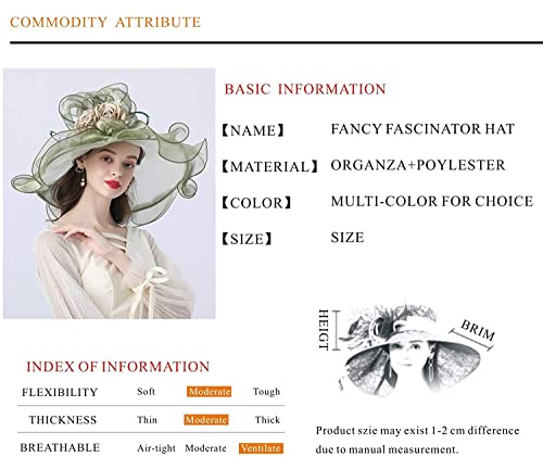 Sombrero de mujer Kentucky Derby con ala ancha y flores miniatura 4