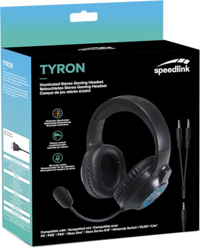 Speedlink Tyron - RGB Gaming Headset mit Mikrofon für PC PS4/PS5/ Xbox Series X/S/Switch, RGB Beleuchtung, mit Kabel 3,5mm Klinke, Y-Adapter, schwarz 4
