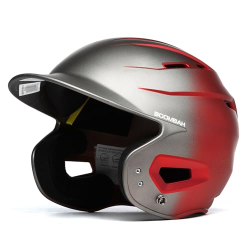 Boombah DEFCON Metallic Fade Batting Helmet Sleek Profile NOSCAE Charcoal/Metallic Red - Size Senior 7" - 7 3/4"