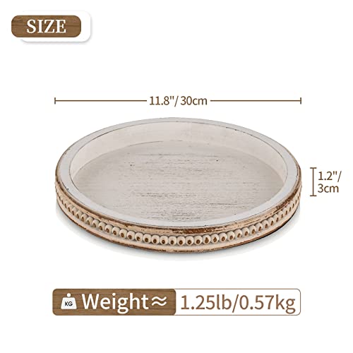 Hanobe Candle Tray Holder Decorative: Round Coffee Table Home Decor Centerpiece Boho White Serving Trays for Living Room Kitchen by Hanobe - Image 6