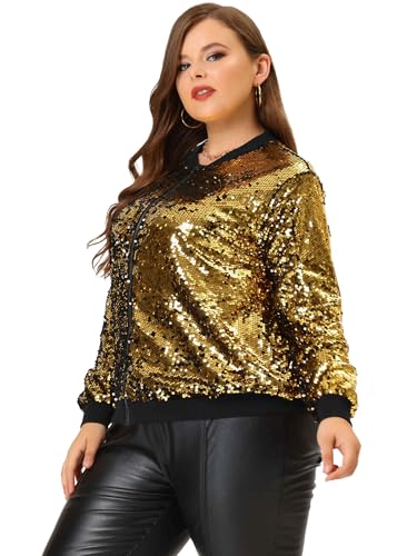 Agnes Orinda Plus Size Sequin Bomber Jackets for Women 2025 Sparkle Shiny Glitter Party Concert Outfits3
